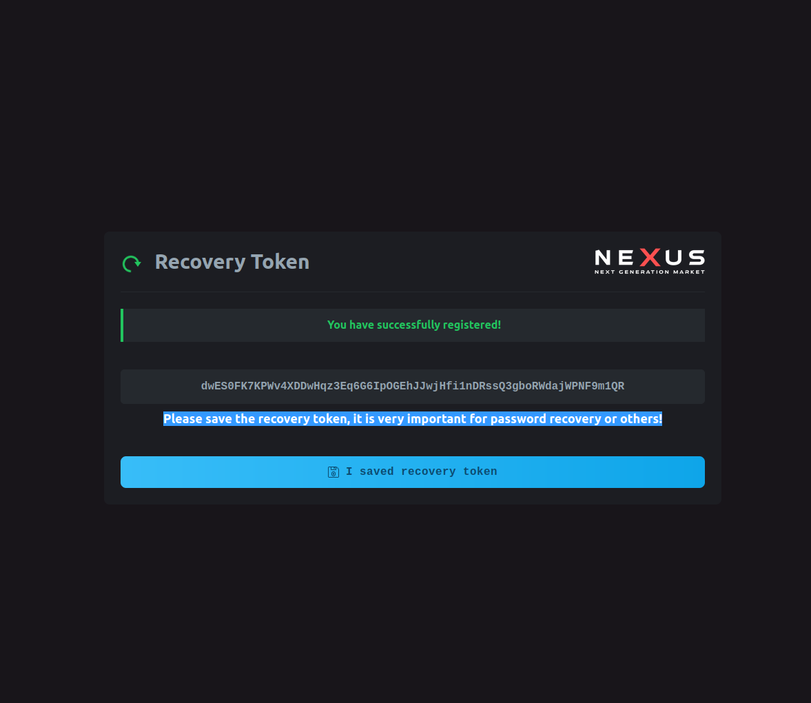 Nexus Market Recovery Token - Secure Account Access